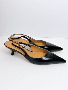 Size 8 Women’s Black Slingback Kitten Heels Pointed Toe Low Heel Pumps FSJ